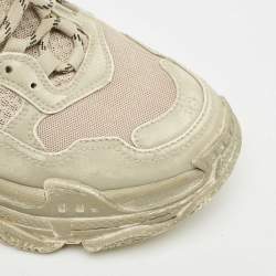 Pre Owned Balenciaga Beige Faux Leather and Mesh Faded Triple S Sneakers Size 38