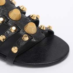 Pre Owned Balenciaga Black Leather Arena Studded Flat Sandals Size 41.5
