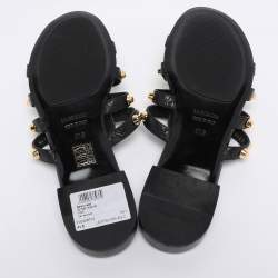 Pre Owned Balenciaga Black Leather Arena Studded Flat Sandals Size 41.5