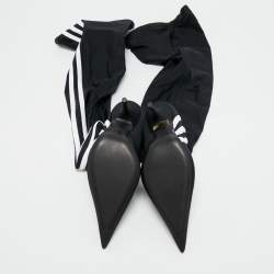 Pre Owned Balenciaga x Adidas Black/White Spandex Knife Over The Knee Boots Size 36