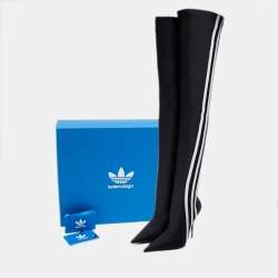 Pre Owned Balenciaga x Adidas Black/White Spandex Knife Over The Knee Boots Size 36