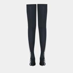 Pre Owned Balenciaga x Adidas Black/White Spandex Knife Over The Knee Boots Size 36