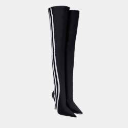 Pre Owned Balenciaga x Adidas Black/White Spandex Knife Over The Knee Boots Size 36