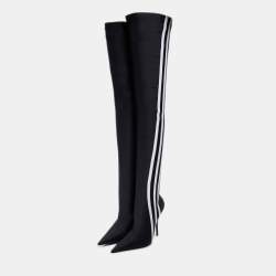 Pre Owned Balenciaga x Adidas Black/White Spandex Knife Over The Knee Boots Size 37