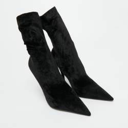 Pre Owned Balenciaga Black Velvet Knife Booties Size 36