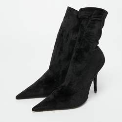 Pre Owned Balenciaga Black Velvet Knife Booties Size 36