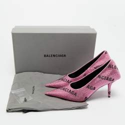 Pre Owned Balenciaga Pink Suede Crystal Embellished Knife Pumps Size 37