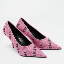 Pre Owned Balenciaga Pink Suede Crystal Embellished Knife Pumps Size 37