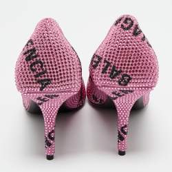 Pre Owned Balenciaga Pink Suede Crystal Embellished Knife Pumps Size 37