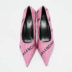 Pre Owned Balenciaga Pink Suede Crystal Embellished Knife Pumps Size 37