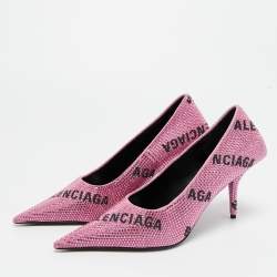 Pre Owned Balenciaga Pink Suede Crystal Embellished Knife Pumps Size 37