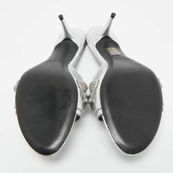 Pre Owned Balenciaga Silver Leather Le Cagole Slide Sandals Size 40