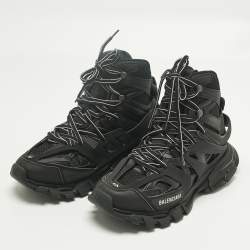 Pre Owned Balenciaga Black Faux Leather and Mesh Track Hike High Top Sneakers Size 40