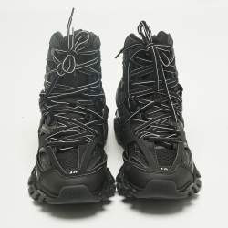 Pre Owned Balenciaga Black Faux Leather and Mesh Track Hike High Top Sneakers Size 40
