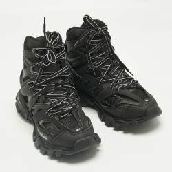 Pre Owned Balenciaga Black Faux Leather and Mesh Track Hike High Top Sneakers Size 40