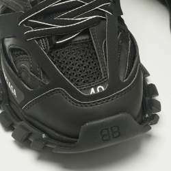 Pre Owned Balenciaga Black Faux Leather and Mesh Track Hike High Top Sneakers Size 40