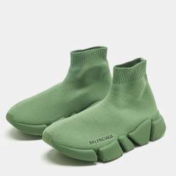 Pre Owned Balenciaga Green Knit Fabric Speed 2.0 LT Sneakers Size 37