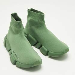 Pre Owned Balenciaga Green Knit Fabric Speed 2.0 LT Sneakers Size 37