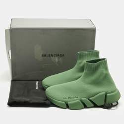 Pre Owned Balenciaga Green Knit Fabric Speed 2.0 LT Sneakers Size 37