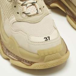 Pre Owned Balenciaga Beige Faux Leather and Mesh Triple S Lace Up Sneakers Size 37