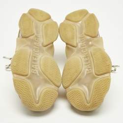 Pre Owned Balenciaga Beige Faux Leather and Mesh Triple S Lace Up Sneakers Size 37