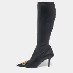 Pre Owned Balenciaga Black Leather Knife BB Knee Length Boots Size 41