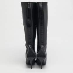 Pre Owned Balenciaga Black Leather Knife BB Knee Length Boots Size 41
