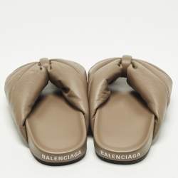 Pre Owned Balenciaga Size 40 Grey Leather puffy Knot Flat Slide