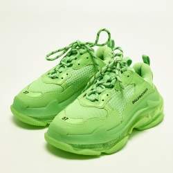 Pre Owned Balenciaga Triple S Clear Size 37 Green Faux Leather Mesh Lace Up Sneakers