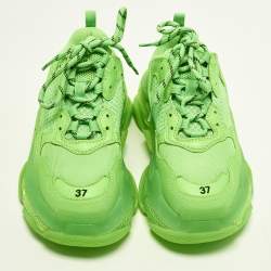Pre Owned Balenciaga Triple S Clear Size 37 Green Faux Leather Mesh Lace Up Sneakers