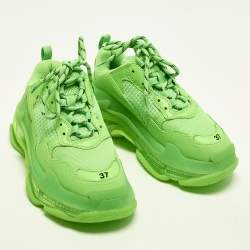 Pre Owned Balenciaga Triple S Clear Size 37 Green Faux Leather Mesh Lace Up Sneakers