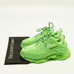 Pre Owned Balenciaga Triple S Clear Size 37 Green Faux Leather Mesh Lace Up Sneakers