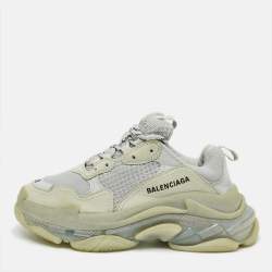 Pre Owned Balenciaga Triple S Size 38 Grey Mesh and Nubuck Leather Lace Up Sneakers