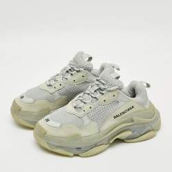 Pre Owned Balenciaga Triple S Size 38 Grey Mesh and Nubuck Leather Lace Up Sneakers