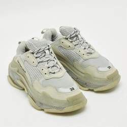 Pre Owned Balenciaga Triple S Size 38 Grey Mesh and Nubuck Leather Lace Up Sneakers