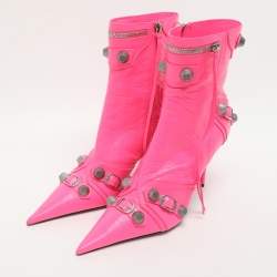 Pre Owned Balenciaga Le Cagole Size 41 Pink Leather Ankle Length Boots