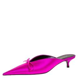 nylon lure Ungdom Balenciaga Fuschia Pink Satin Bow Pointed Toe Kitten Heel Mules Size 36.5  Balenciaga | TLC