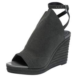 Balenciaga Grey Suede Gloves Platform Wedge Ankle Strap Sandals Size 41