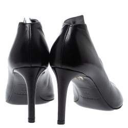 Pre Owned Balenciaga Black Leather V Neck Open Toe Booties Size 38.5