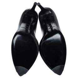 Pre Owned Balenciaga Black Leather V Neck Open Toe Booties Size 38.5