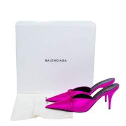 مملوكة مسبقًا Balenciaga Metallic Pink Satin Knife Pointed Toe Mules Size 37