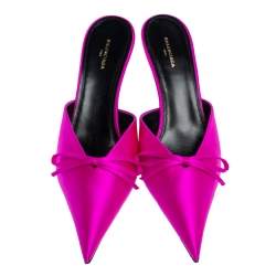 مملوكة مسبقًا Balenciaga Metallic Pink Satin Knife Pointed Toe Mules Size 37
