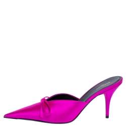 مملوكة مسبقًا Balenciaga Metallic Pink Satin Knife Pointed Toe Mules Size 37