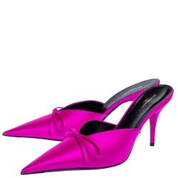 مملوكة مسبقًا Balenciaga Metallic Pink Satin Knife Pointed Toe Mules Size 37