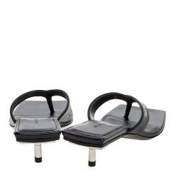 Pre Owned Balenciaga Black Logo Print Leather Square Toe Slide Sandals Size 35