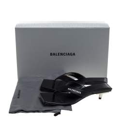 Pre Owned Balenciaga Black Logo Print Leather Square Toe Slide Sandals Size 35