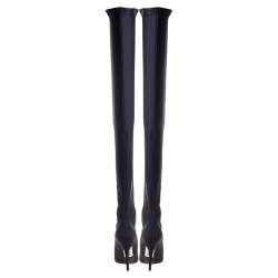 Pre Owned Balenciaga Black Strech Fabric Knife Over The Knee Pointed Toe Boots Size 37
