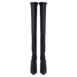 Pre Owned Balenciaga Black Strech Fabric Knife Over The Knee Pointed Toe Boots Size 37