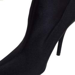Pre Owned Balenciaga Black Strech Fabric Knife Over The Knee Pointed Toe Boots Size 37