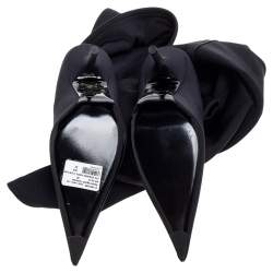 Pre Owned Balenciaga Black Strech Fabric Knife Over The Knee Pointed Toe Boots Size 37